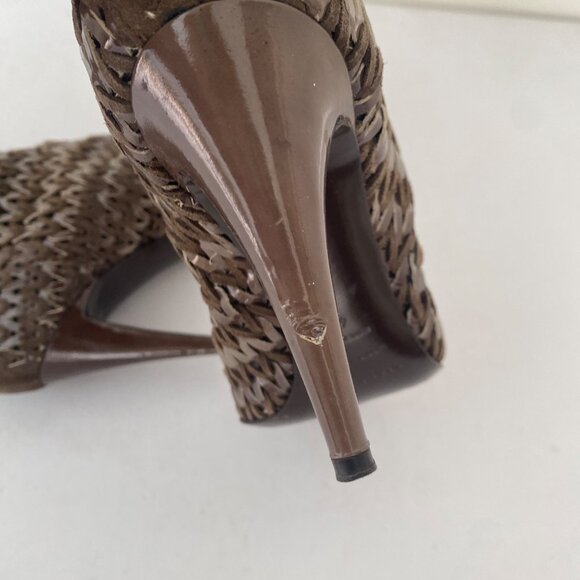 Sergio Rossi Square Toe Tall Woven Boots w Heel Shoes - Picture 7 of 11